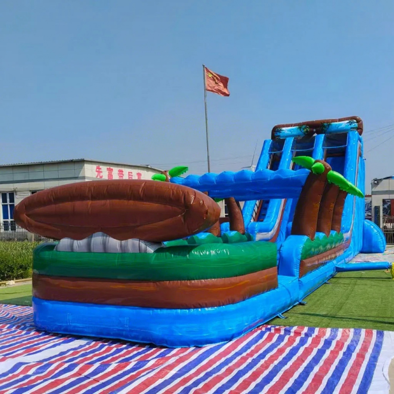 Water Slide Inflatable - Commercial Tropical Beach Inflatable Water Slide