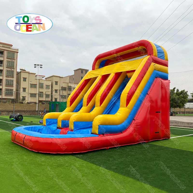 Red Yellow Blue Triple Lane In - огляд і ціна Water Slide Inflatable